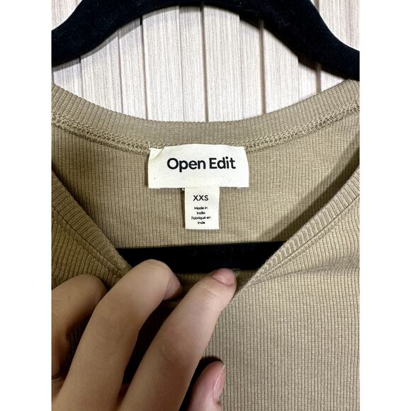 Open Edit Short Sleeve Ribbed Bodycon Dress Tan Women's Size XXS - Picture 6 of 7